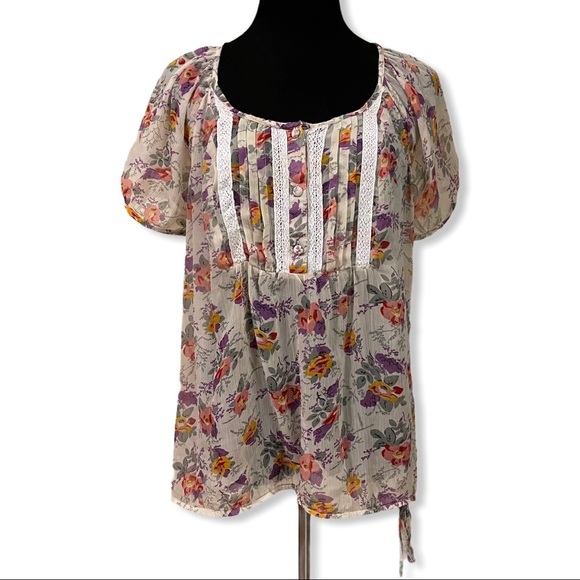 A.N.A. Short Sleeve Peasant Top Floral Sheer Blouse 2X - Picture 1 of 11